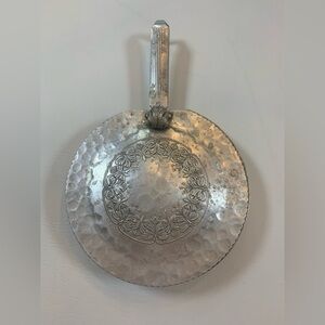 Vtg Hand Forged Wrought Aluminum Silent Butler Crumb Catcher Floral Scrollwork